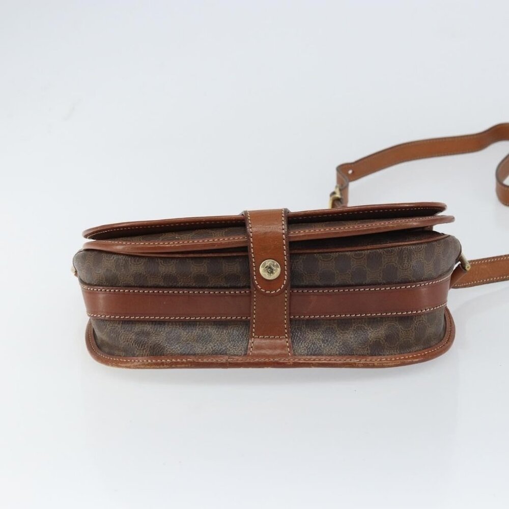 Authentic CELINE Macadam Canvas Shoulder Bag PVC Leather Brown Gold - Picture 12 of 16